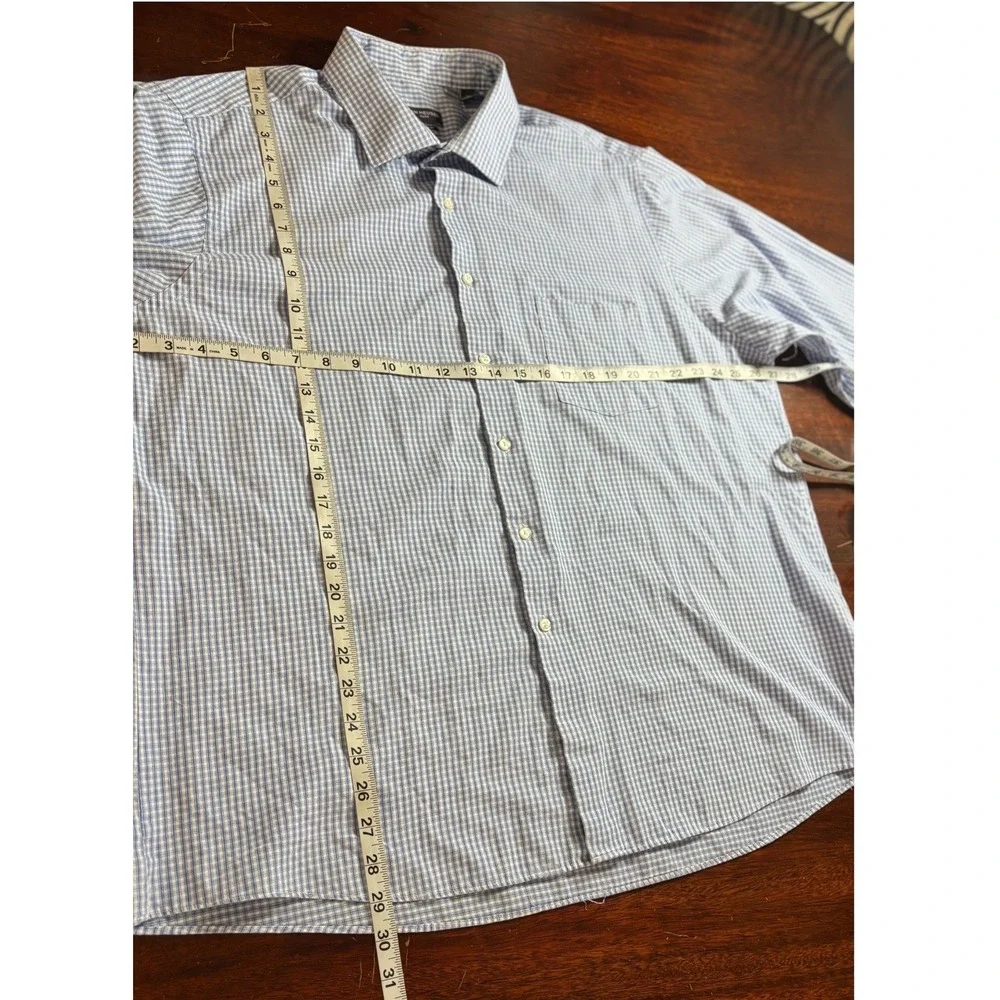 Van Heusen Mens‎ Dress Shirt 2XL Blue White Gingham Flex Regular Fit 18 32/33